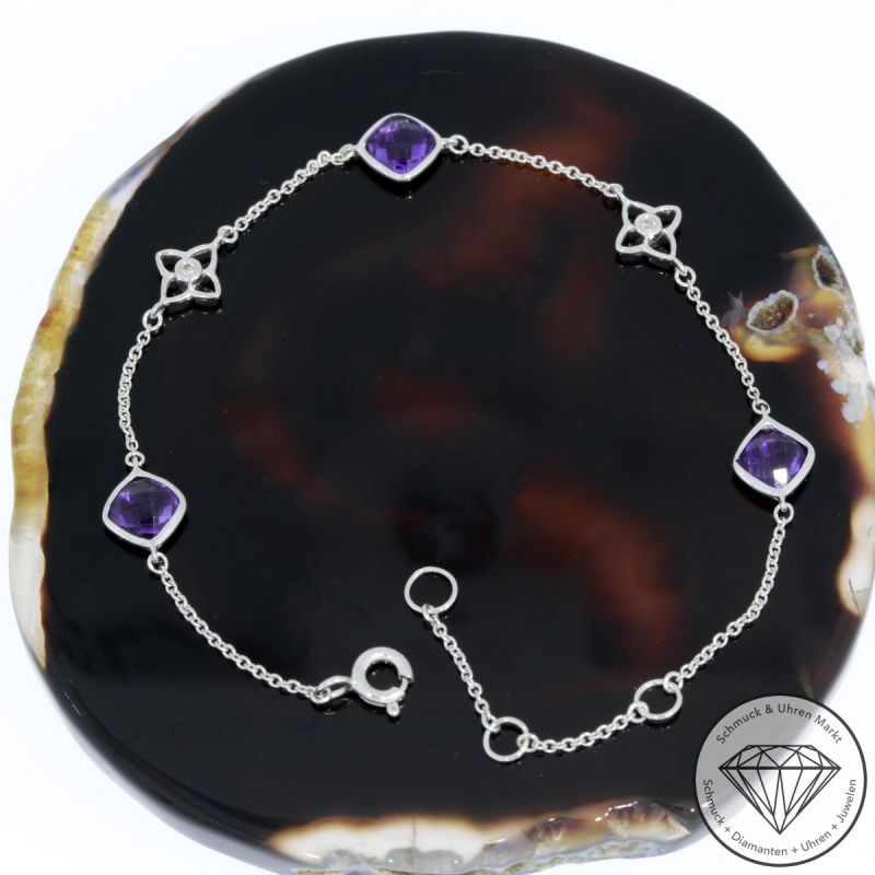 Wert 1280 € Brillant Amethyst Armband in 585er 14 K Weißgold - H977