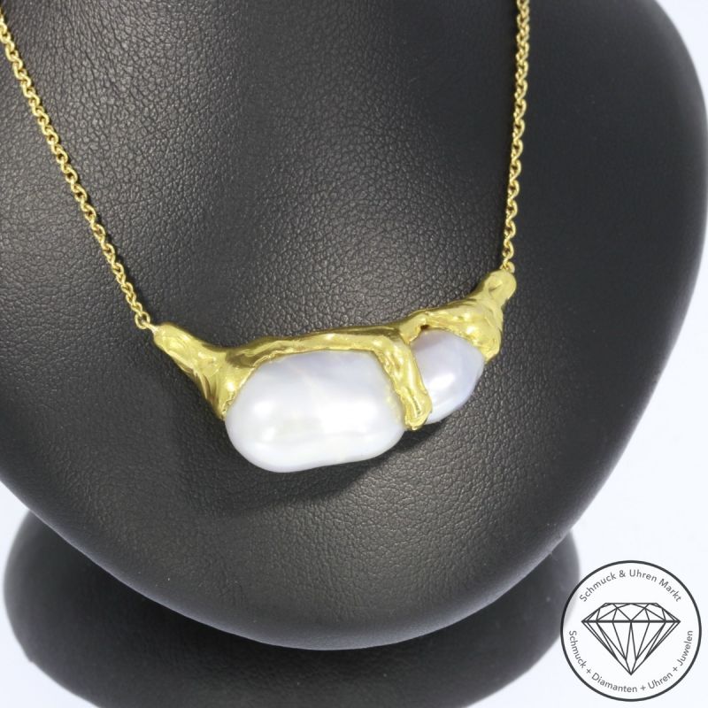 Wert 1800 € Barockperl Collier in 750er 18 K Gelbgold - 94018
