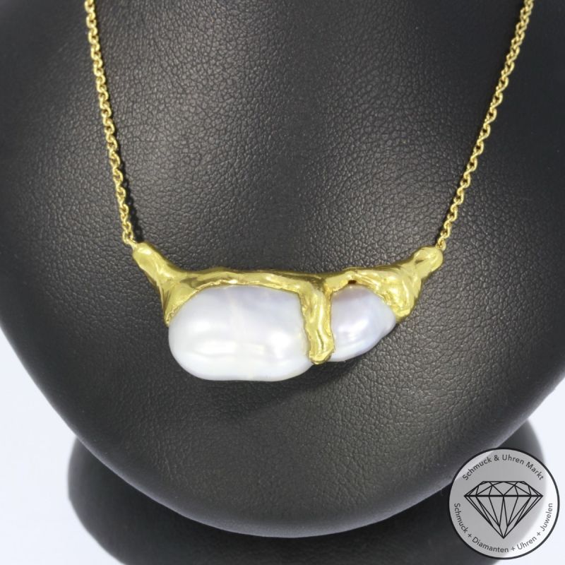 Wert 1800 € Barockperl Collier in 750er 18 K Gelbgold - 94018