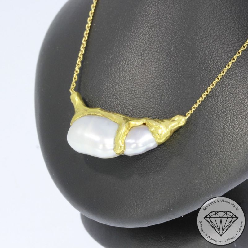 Wert 1800 € Barockperl Collier in 750er 18 K Gelbgold - 94018