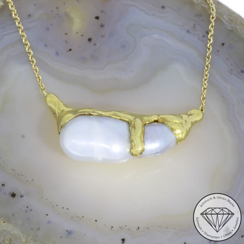 Wert 1800 € Barockperl Collier in 750er 18 K Gelbgold - 94018