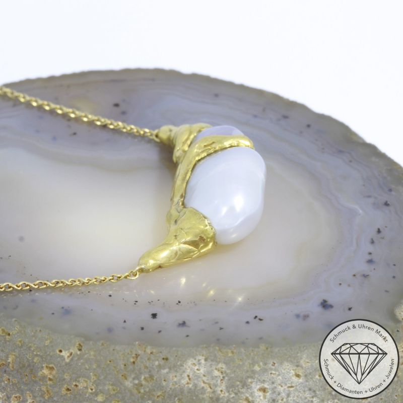 Wert 1800 € Barockperl Collier in 750er 18 K Gelbgold - 94018