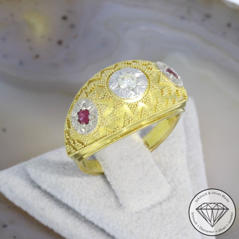 Wert 950€ Brillant Rubin Ring in 585er 14 K Gelbgold - 94196
