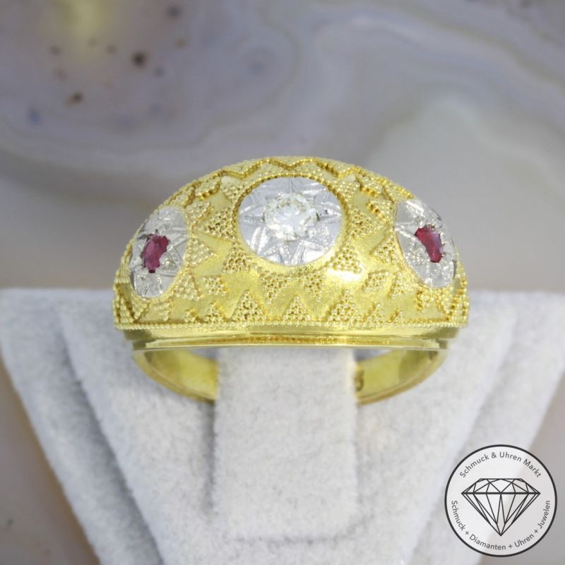 Wert 950€ Brillant Rubin Ring in 585er 14 K Gelbgold - 94196