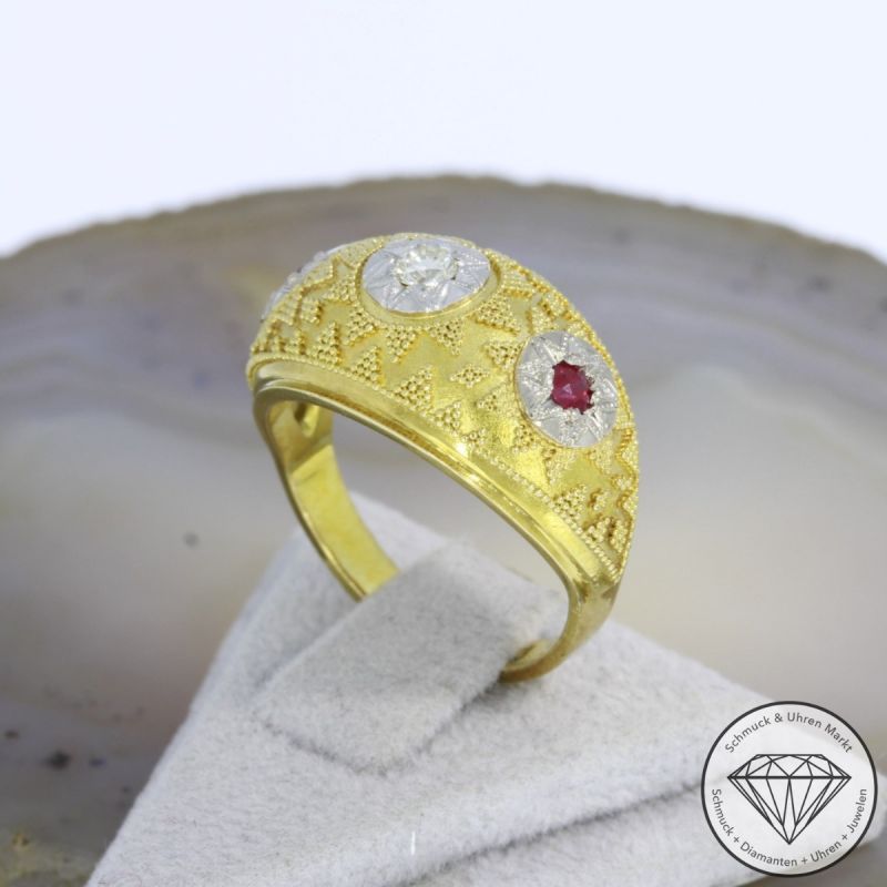 Wert 950€ Brillant Rubin Ring in 585er 14 K Gelbgold - 94196