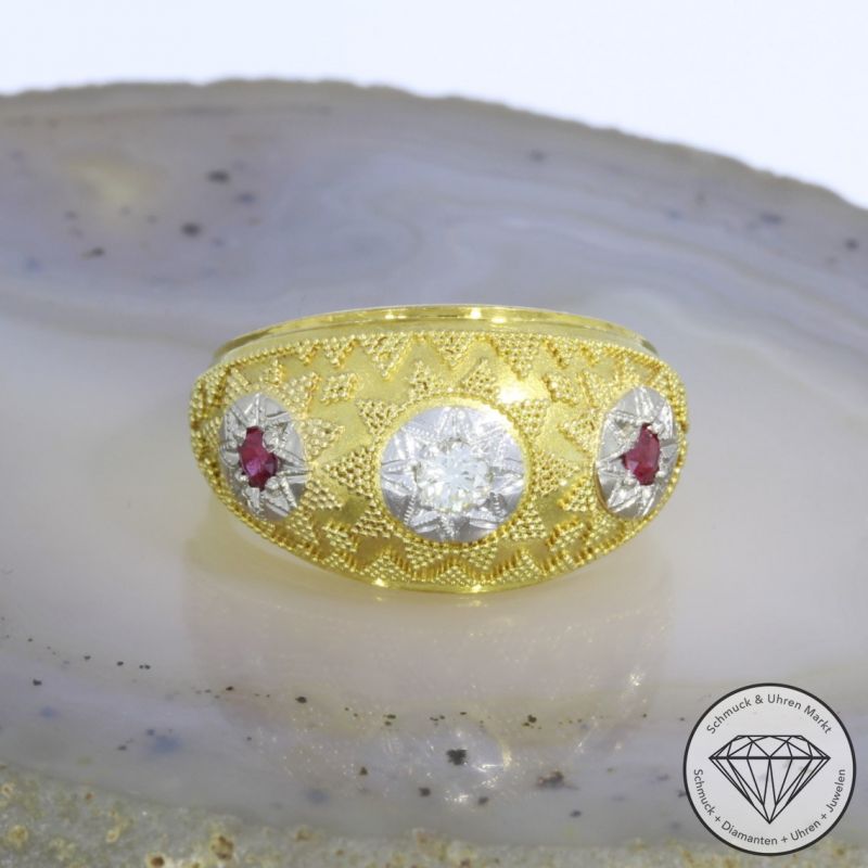 Wert 950€ Brillant Rubin Ring in 585er 14 K Gelbgold - 94196