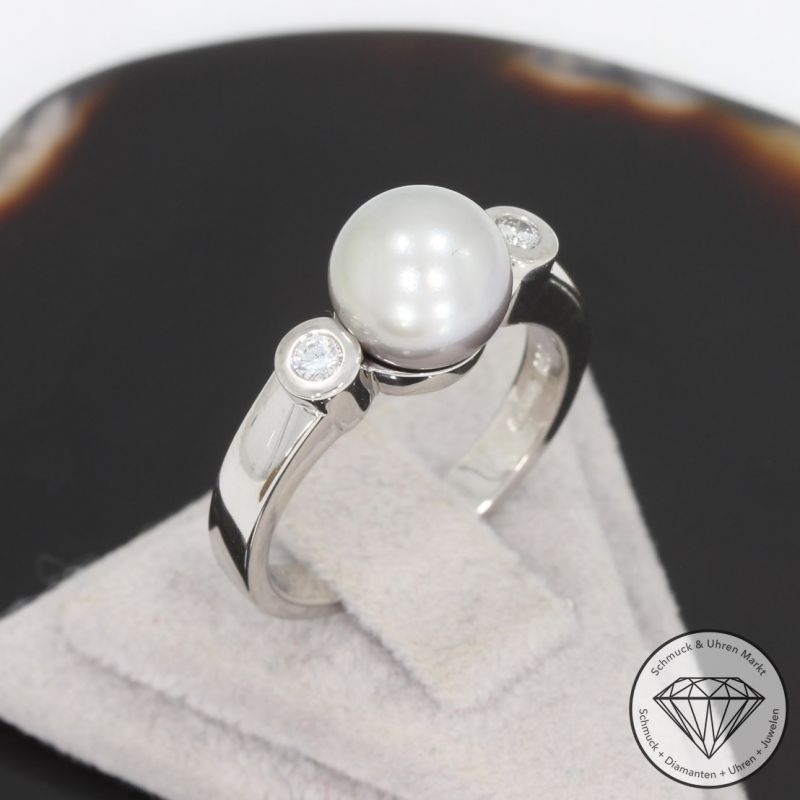 Wert 1580 € Brillant Perl Ring in 750er 18 K Weißgold - 94321
