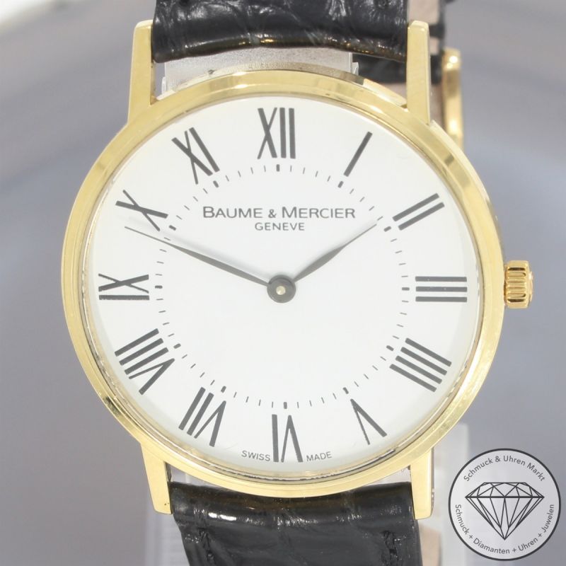 Wert 3900 € Baume & Mercier Classima 65620 Quarz Uhr Full Set 18 Karat Gold Lederarmband - 94425