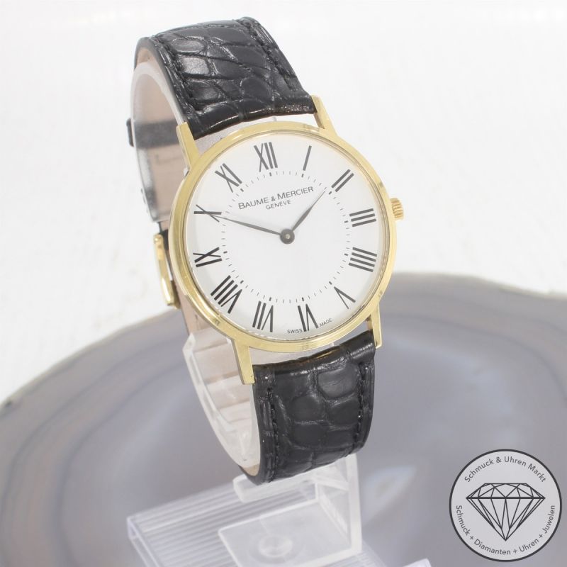 Wert 3900 € Baume & Mercier Classima 65620 Quarz Uhr Full Set 18 Karat Gold Lederarmband - 94425
