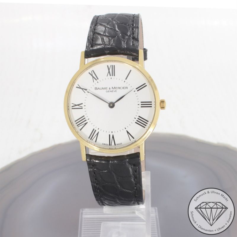 Wert 3900 € Baume & Mercier Classima 65620 Quarz Uhr Full Set 18 Karat Gold Lederarmband - 94425