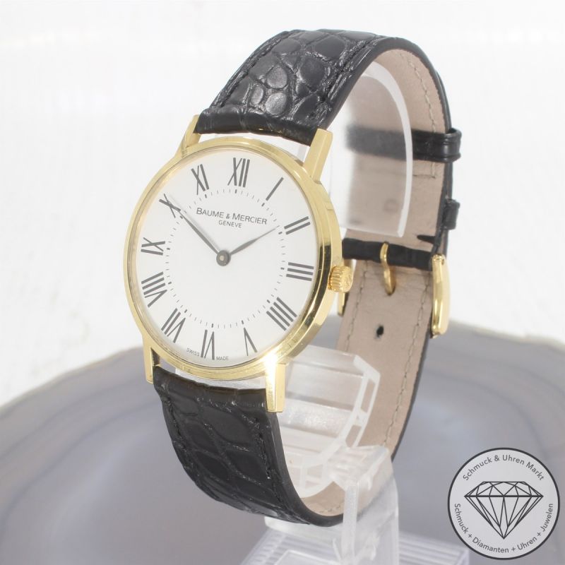 Wert 3900 € Baume & Mercier Classima 65620 Quarz Uhr Full Set 18 Karat Gold Lederarmband - 94425