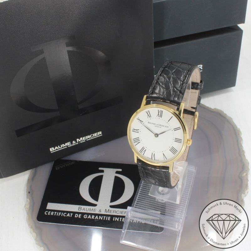 Wert 3900 € Baume & Mercier Classima 65620 Quarz Uhr Full Set 18 Karat Gold Lederarmband - 94425