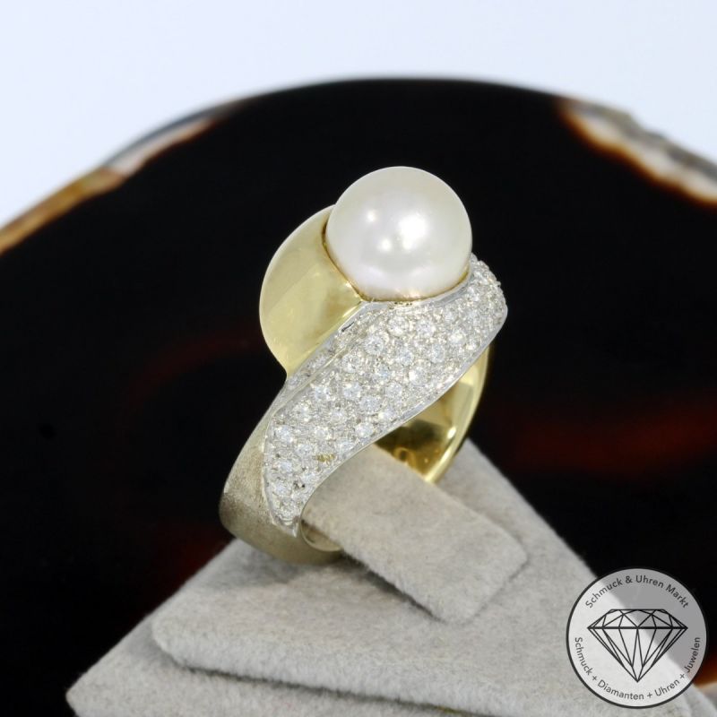 Sale! Wert 5950 € Bicolor Brillant Perl Ring in 750er 18 K Gold - 94619