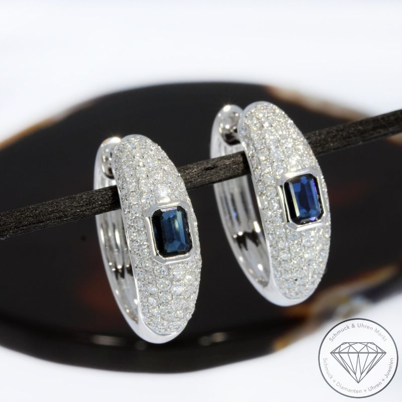 Wert 7090 € Brillant Saphir Creolen in 585er 14 K Weißgold - 94674
