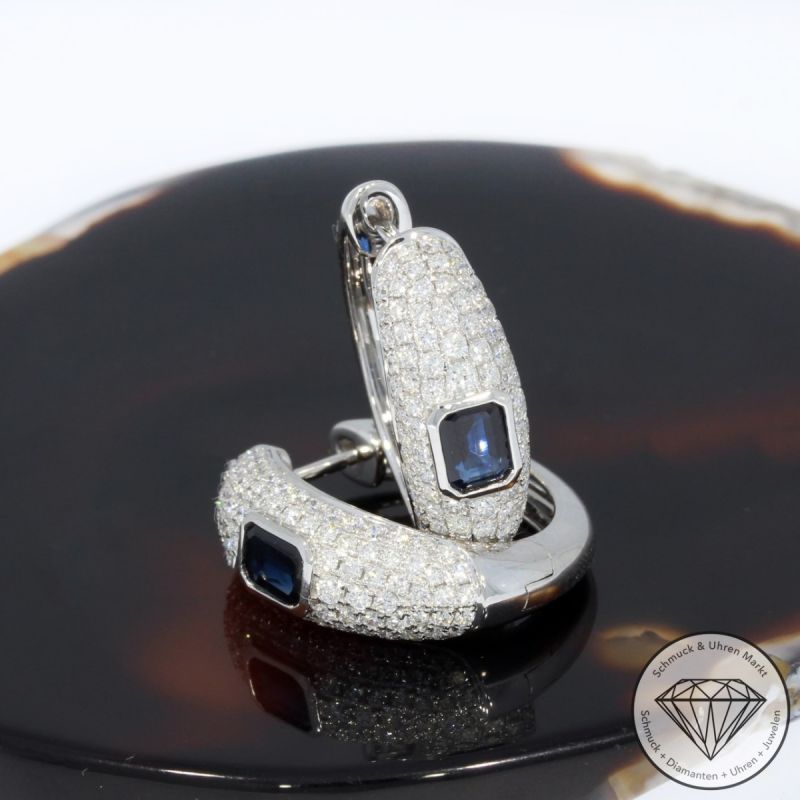 Wert 7090 € Brillant Saphir Creolen in 585er 14 K Weißgold - 94674