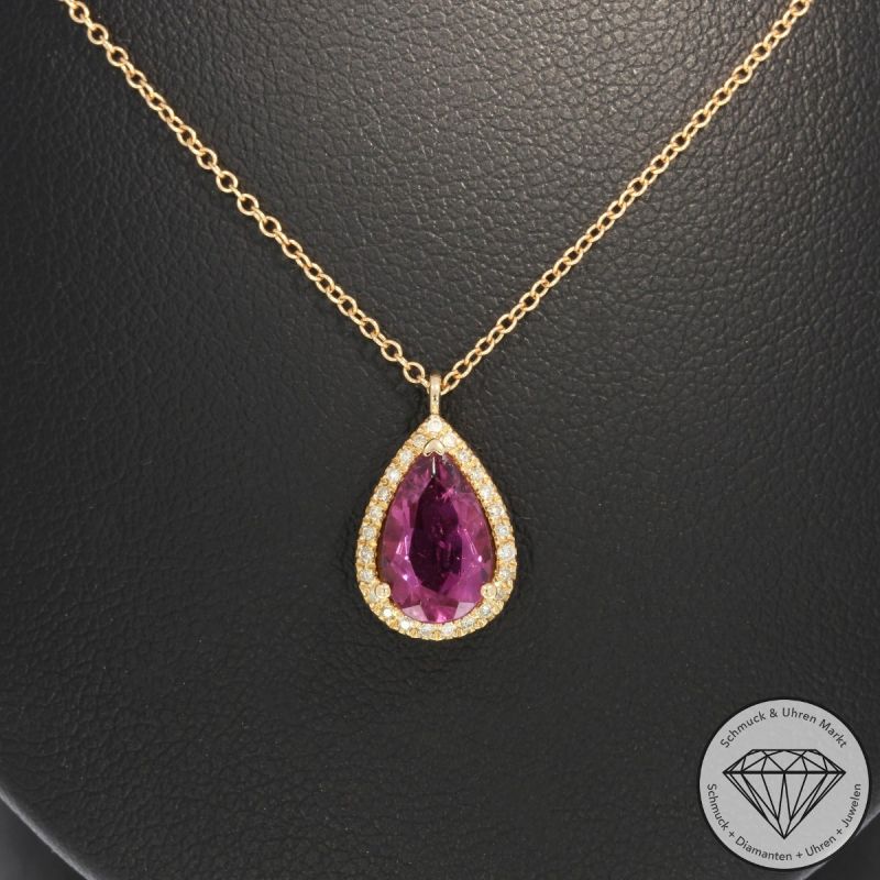Sale! Wert 1790 € Brillant Turmalin Anhänger mit Kette in 750er 18 K Roségold - 94845