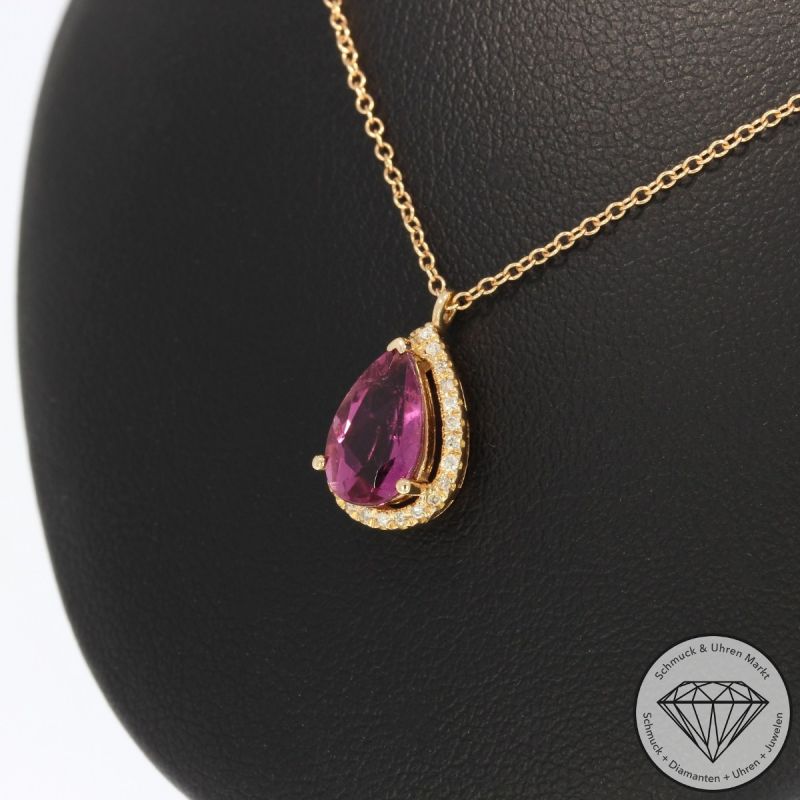 Sale! Wert 1790 € Brillant Turmalin Anhänger mit Kette in 750er 18 K Roségold - 94845