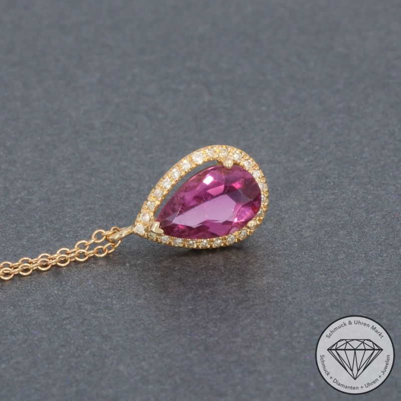 Sale! Wert 1790 € Brillant Turmalin Anhänger mit Kette in 750er 18 K Roségold - 94845