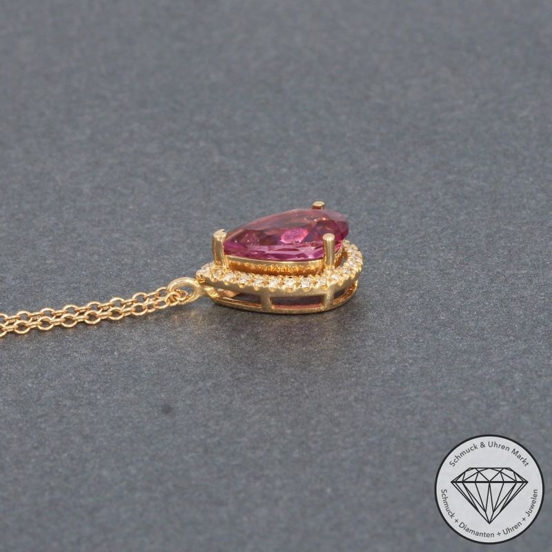 Sale! Wert 1790 € Brillant Turmalin Anhänger mit Kette in 750er 18 K Roségold - 94845