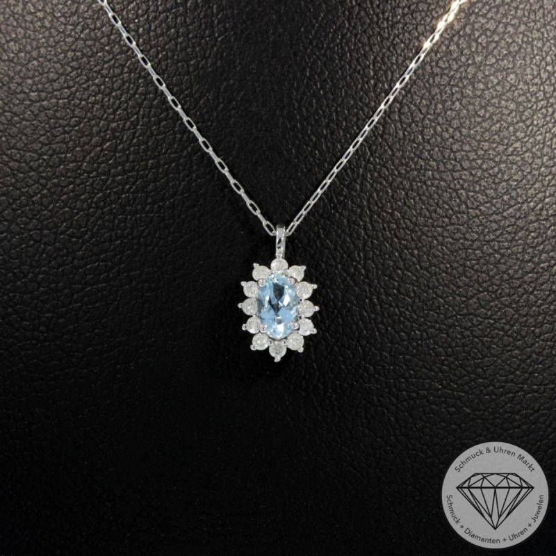 Wert 590 € Brillant Aquamarin Anhänger & Kette in 900er Platin - 94855
