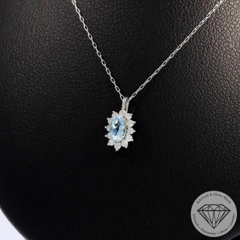 Wert 590 € Brillant Aquamarin Anhänger & Kette in 900er Platin - 94855