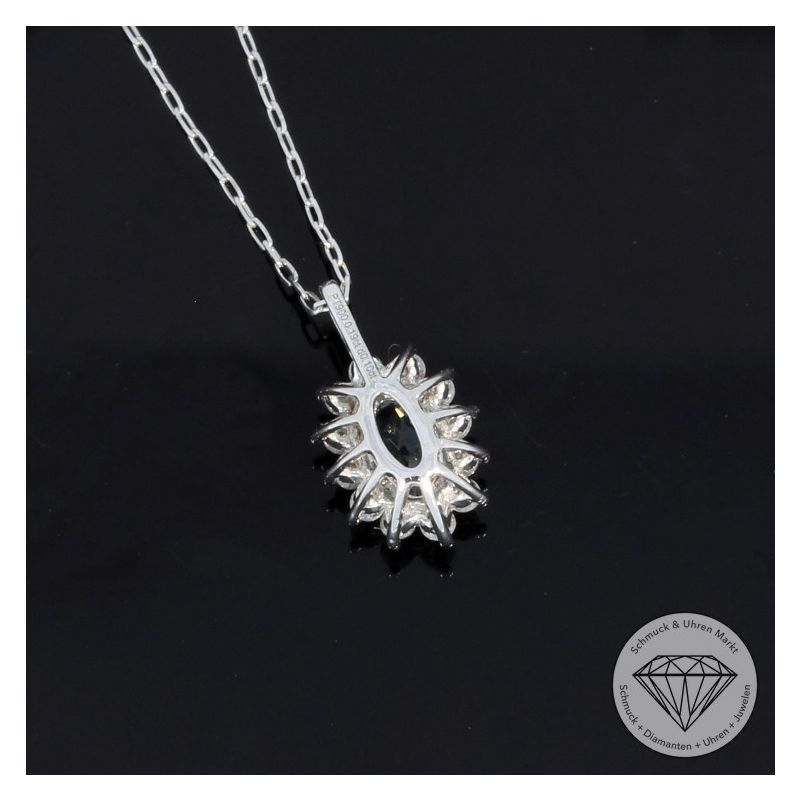 Wert 590 € Brillant Aquamarin Anhänger & Kette in 900er Platin - 94855