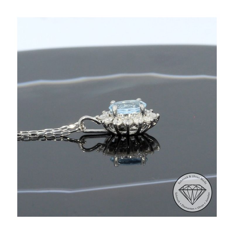 Wert 590 € Brillant Aquamarin Anhänger & Kette in 900er Platin - 94855