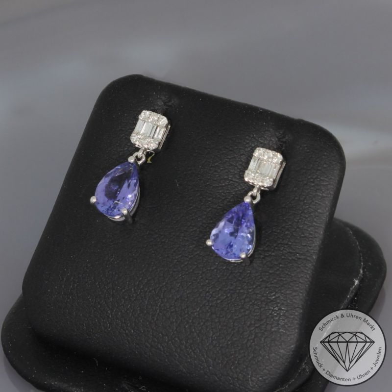 Sale! Wert 1350 € Diamant Tansanit Ohrstecker in 750er 18 K Weißgold - H655