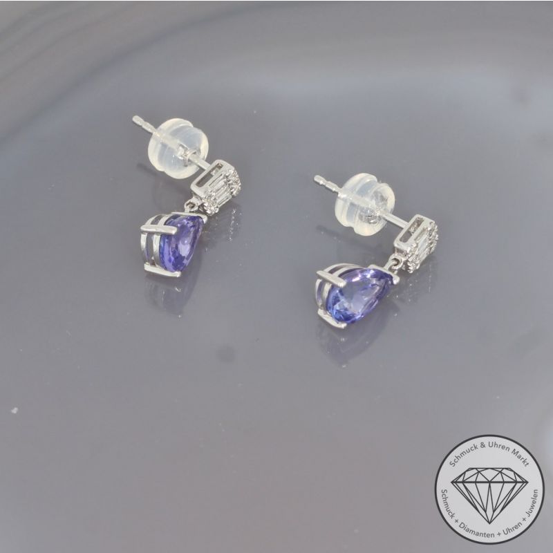 Sale! Wert 1350 € Diamant Tansanit Ohrstecker in 750er 18 K Weißgold - H655