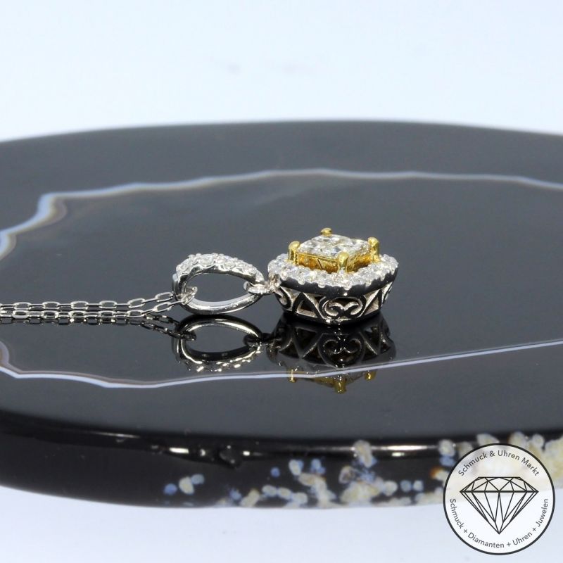 Sale! Wert 1570 € Brillant Diamant Anhänger mit Kette in 900er Platin - 94866