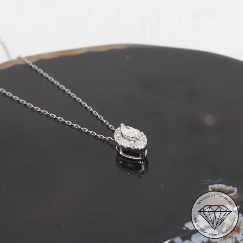 Wert 990 € Brillant Diamant Anhänger & Kette in 750er 18 K Weißgold & 900er Platin - H651