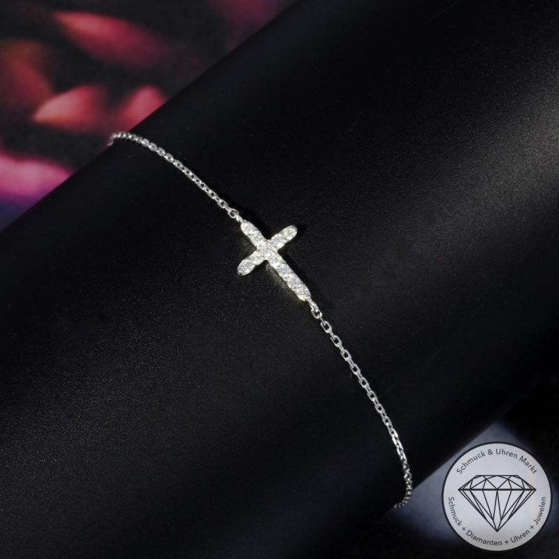Sale! Wert 1210 € Brillant Armband Kreuz (0,10 carat) in 750er 18 K Weißgold - H833