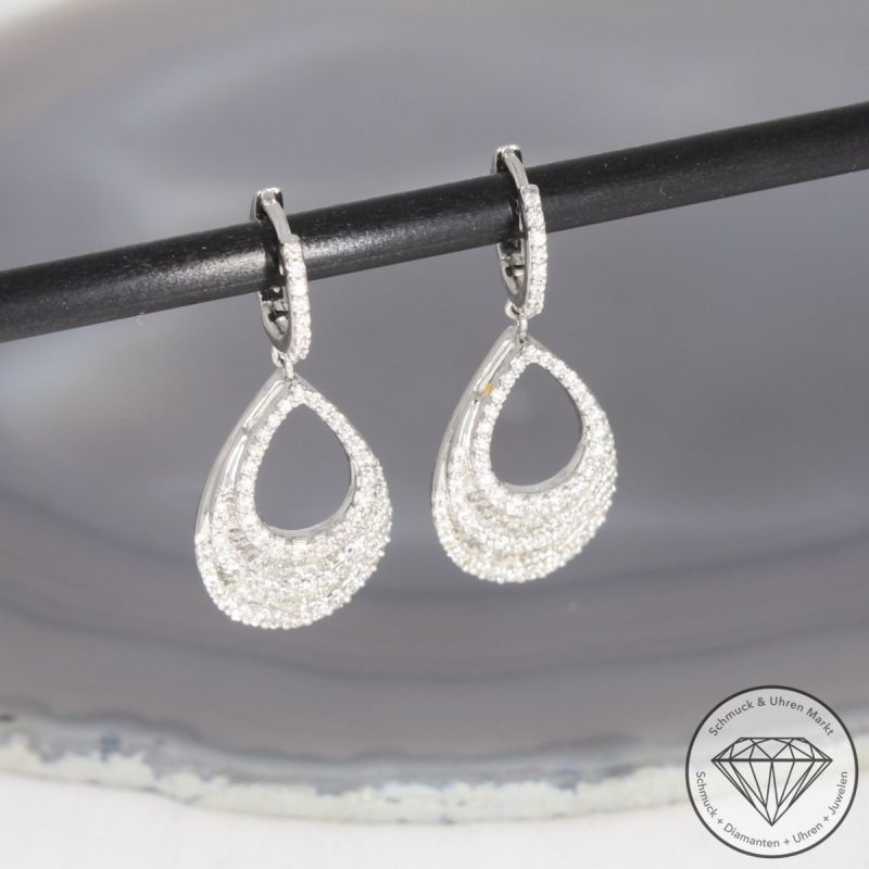 Wert 6140 € Brillant Diamant Creolen mit Anhängern in 585er 14 K Weißgold - H1839