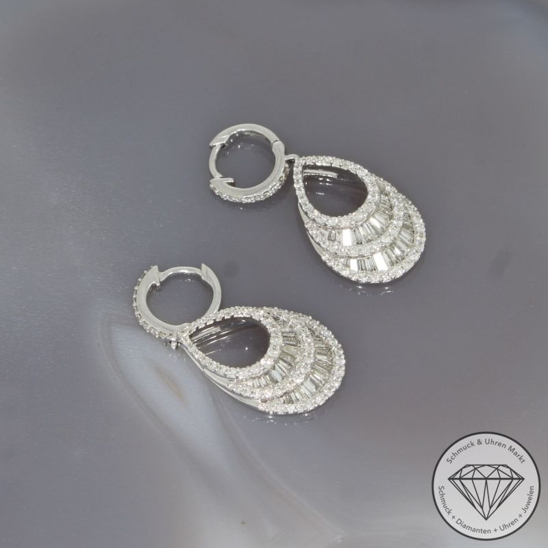Wert 6140 € Brillant Diamant Creolen mit Anhängern in 585er 14 K Weißgold - H1839