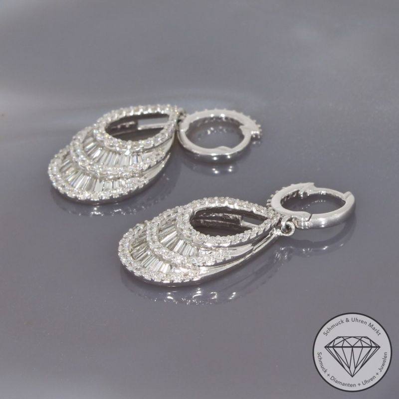 Wert 6140 € Brillant Diamant Creolen mit Anhängern in 585er 14 K Weißgold - H1839