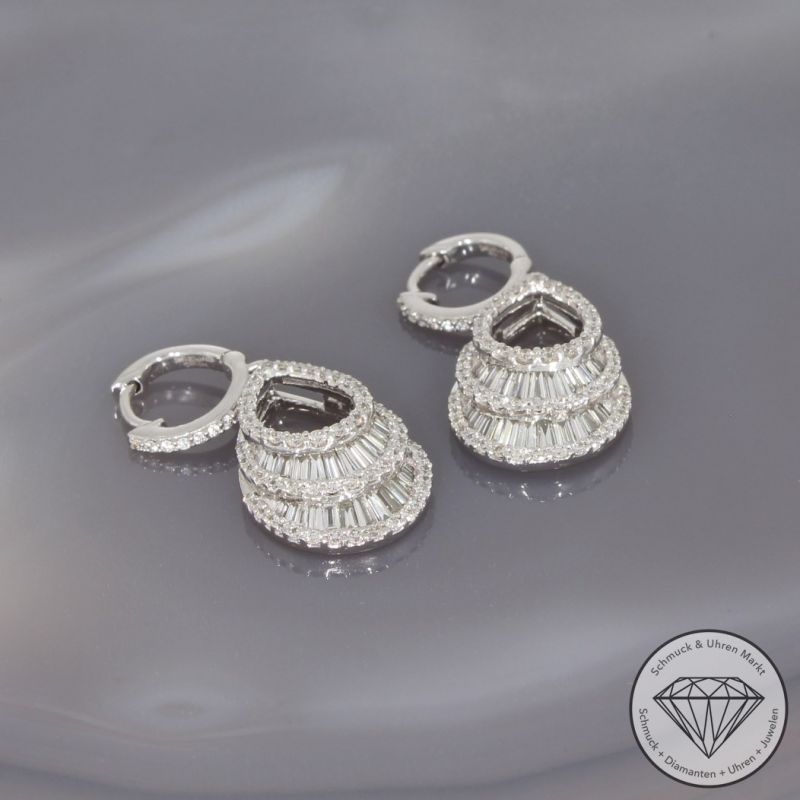 Wert 6140 € Brillant Diamant Creolen mit Anhängern in 585er 14 K Weißgold - H1839