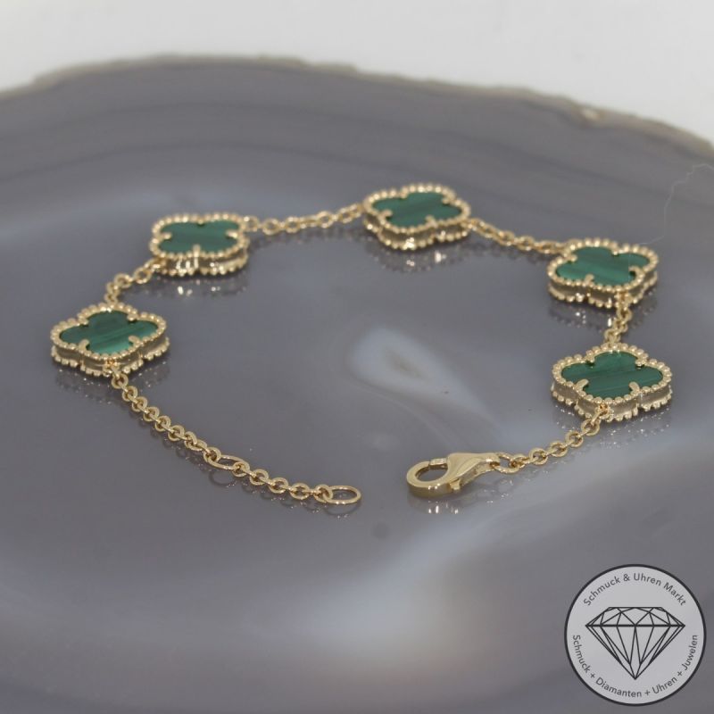 Wert 3390 € Malachit Armband in 585er 14 K Gelbgold - H1044
