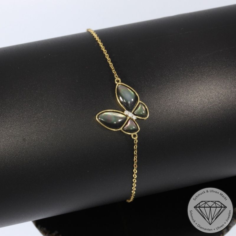 Wert 1450 € Brillant Perlmutt Armband in 750er 18 K Gelbgold - 94913