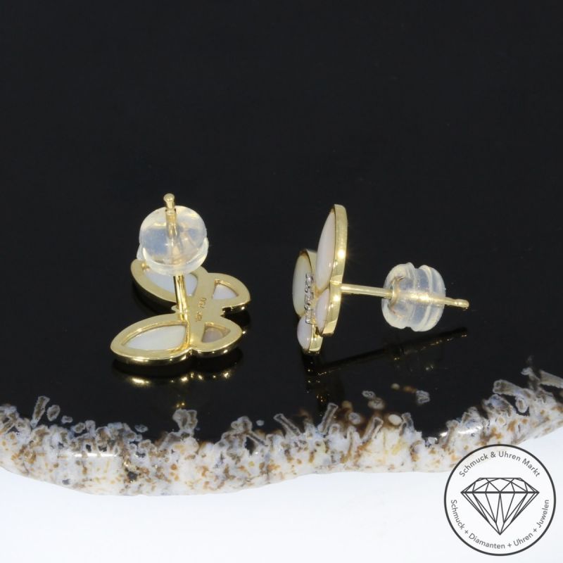 Wert 1430 € Brillant Perlmutt Ohrstecker Schmetterling in 750er 18 K Gelbgold - 94936
