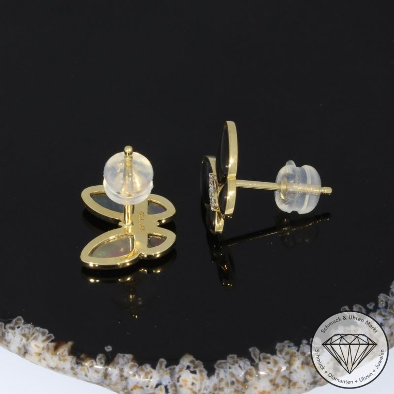 Wert 1430 € Brillant Perlmutt Ohrstecker Schmetterling in 750er 18 K Gelbgold - 94938