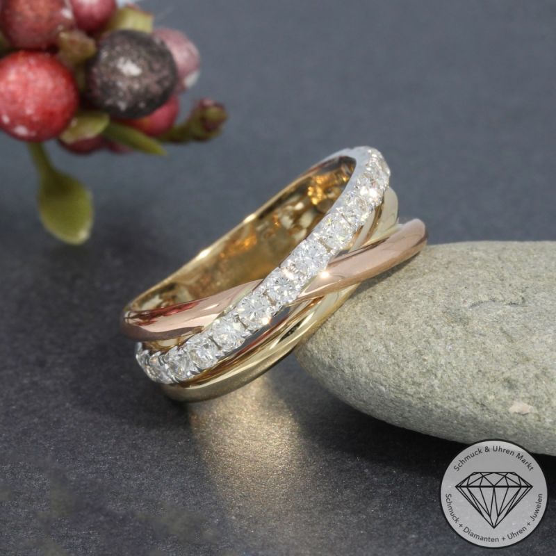 Wert 3650 € Tricolor Brillant Ring (0,78 carat) in 585er 14 K Gold - H480