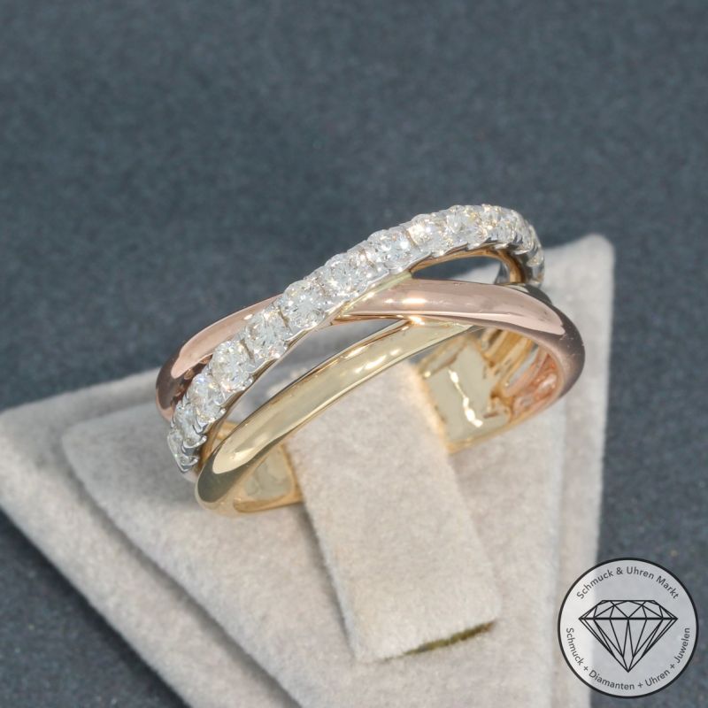 Wert 3650 € Tricolor Brillant Ring (0,78 carat) in 585er 14 K Gold - H480