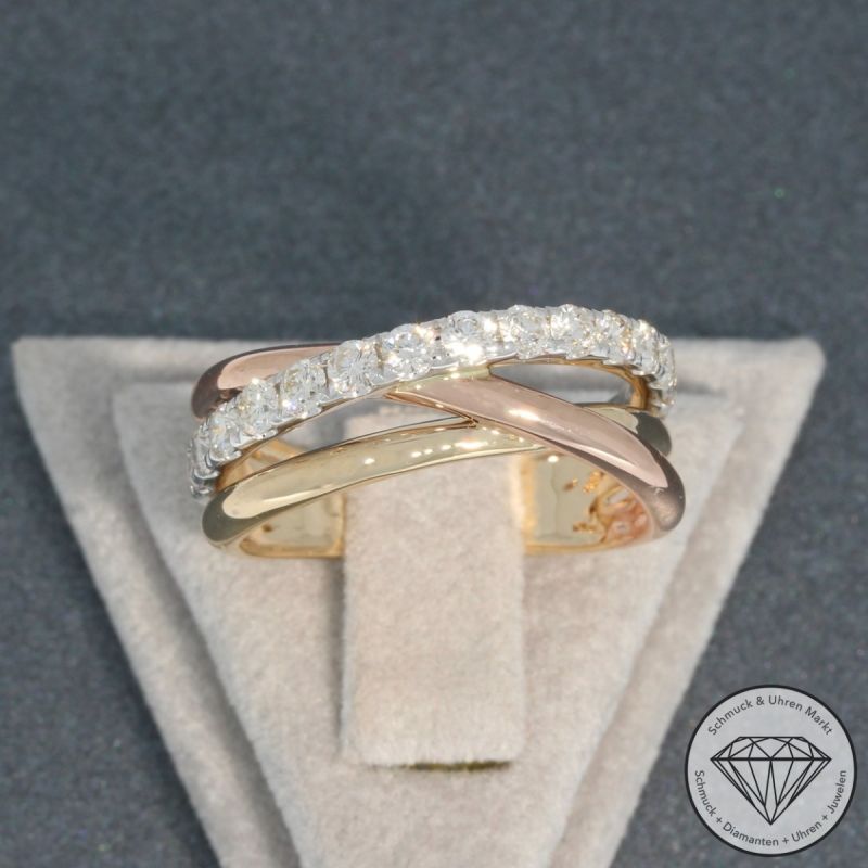 Wert 3650 € Tricolor Brillant Ring (0,78 carat) in 585er 14 K Gold - H480