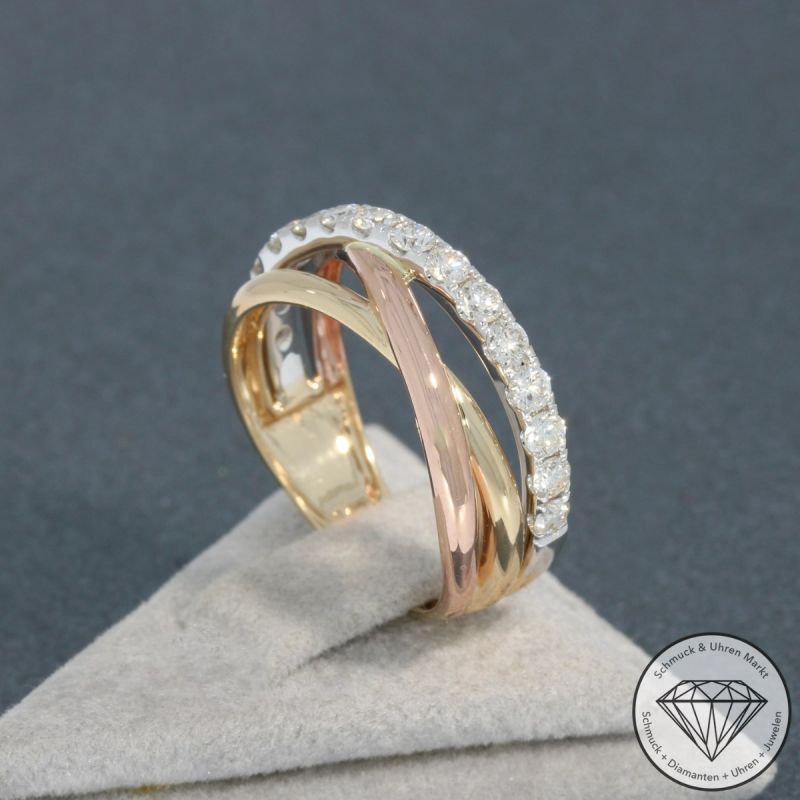 Wert 3650 € Tricolor Brillant Ring (0,78 carat) in 585er 14 K Gold - H480