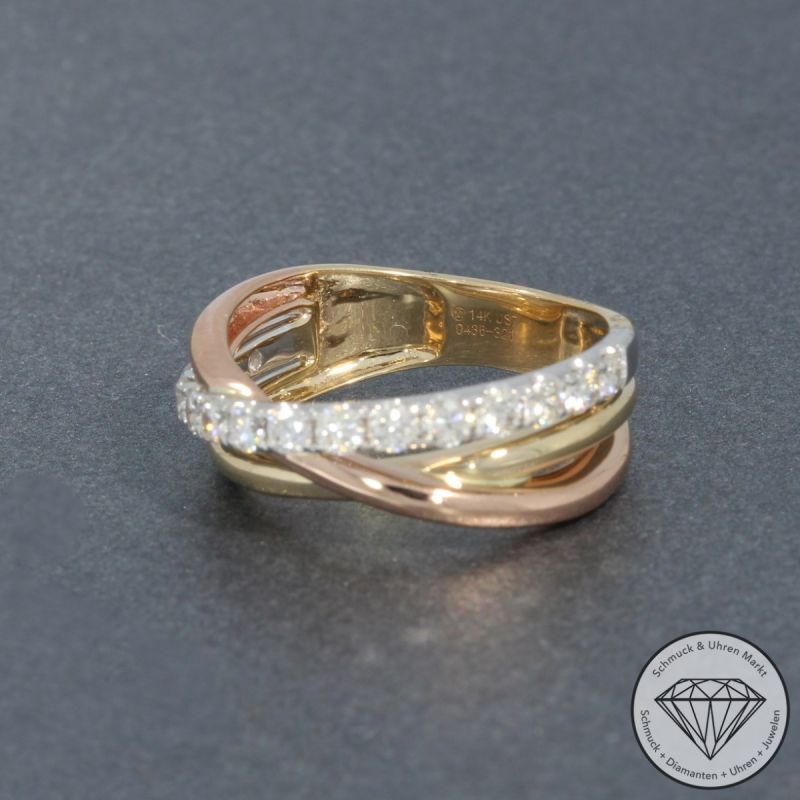 Wert 3650 € Tricolor Brillant Ring (0,78 carat) in 585er 14 K Gold - H480