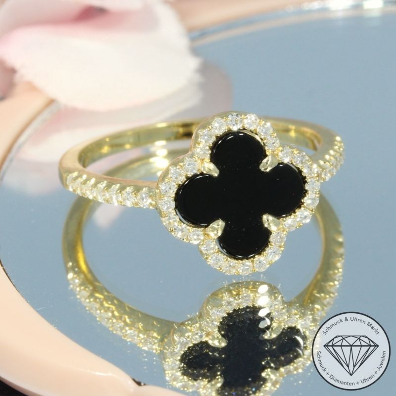 Wert 1990 € Brillant Onyx Ring in 585er 14 K Gelbgold - H1813
