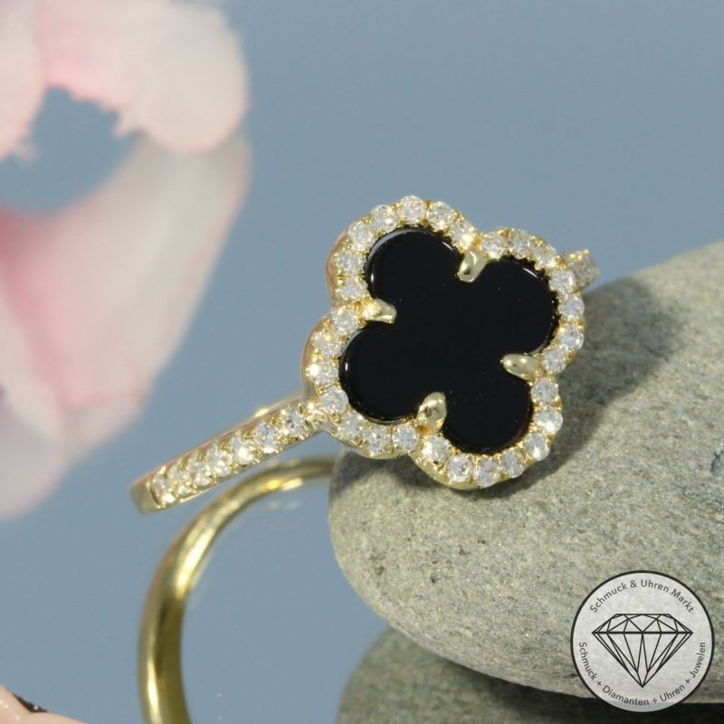 Wert 1990 € Brillant Onyx Ring in 585er 14 K Gelbgold - H1813