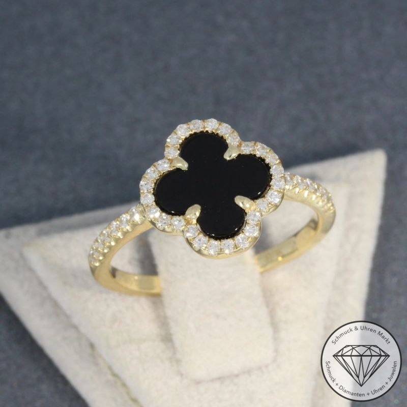 Wert 1990 € Brillant Onyx Ring in 585er 14 K Gelbgold - H1813