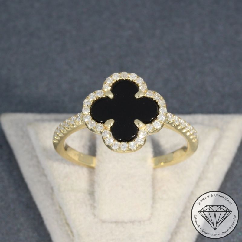 Wert 1990 € Brillant Onyx Ring in 585er 14 K Gelbgold - H1813