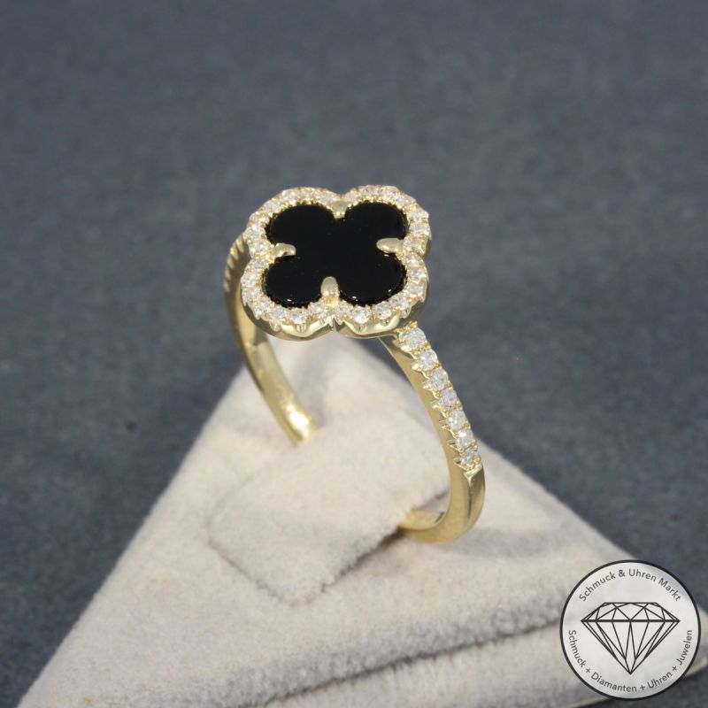 Wert 1990 € Brillant Onyx Ring in 585er 14 K Gelbgold - H1813